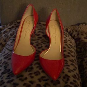 Red Jessalyn Simpson pointy toe heels